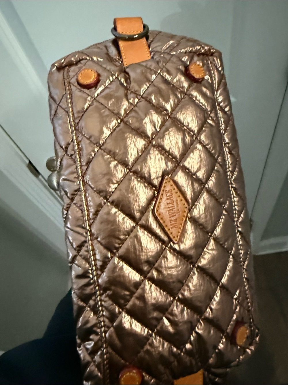 MZ Wallace Quilted Metallic Bronze Crossbody Bag - Picture 2 of 4